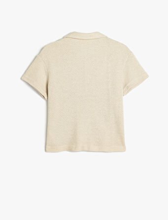 Oversize Gömlek Kısa Kollu Düğmeli Dokulu Pamuk Karışımlı