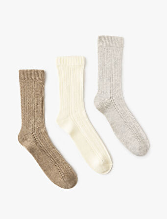 Soket Çorap Örgü Dokulu Çok Renkli