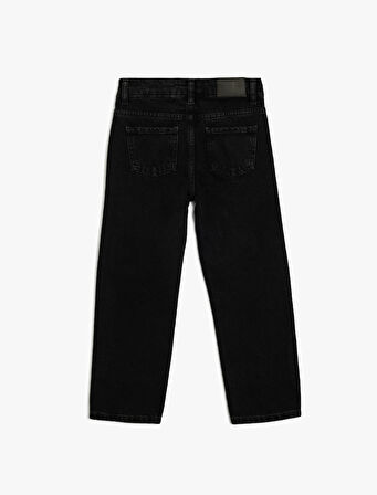 Kot Pantolon Rahat Kesim Beli Lastikli - Mom Jean