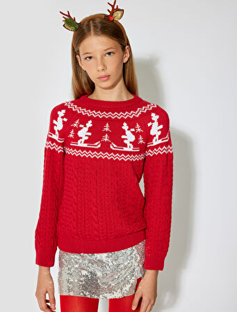 Triko Kazak Yuvarlak Yaka Uzun Kollu Desenli 