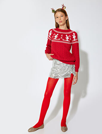 Triko Kazak Yuvarlak Yaka Uzun Kollu Desenli 