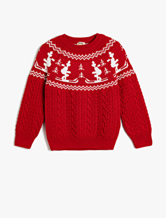 Triko Kazak Yuvarlak Yaka Uzun Kollu Desenli 