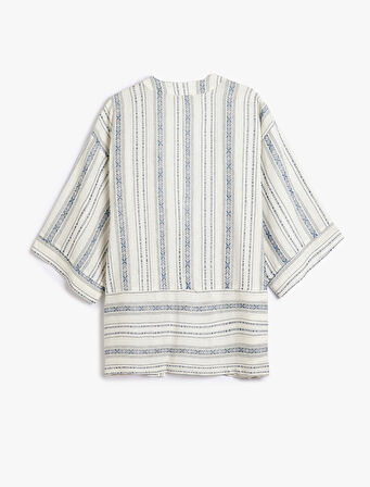 Keten Kimono 3/4 Geniş Kol Kalça Boy