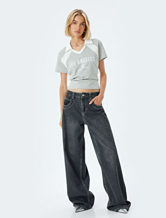 Polo Yaka Tişört Renk Bloklu Baskılı Kısa Kollu Slim Fit