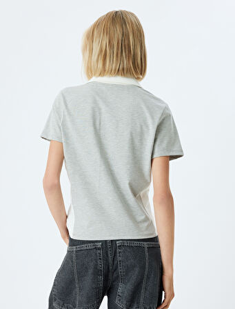 Polo Yaka Tişört Renk Bloklu Baskılı Kısa Kollu Slim Fit