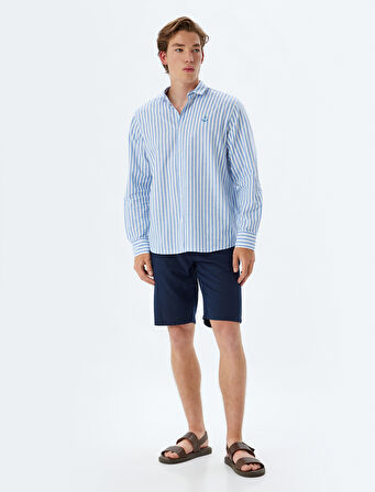 Uzun Kollu Gömlek Çapa İşlemeli Pamuklu