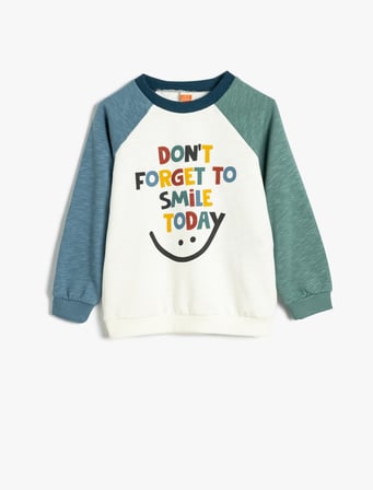 Sweatshirt Uzun Kollu Bisiklet Yaka Slogan Baskılı Pamuklu 