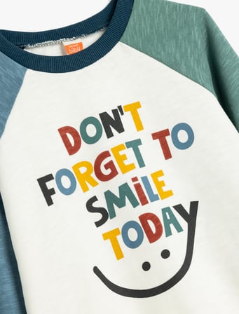 Sweatshirt Uzun Kollu Bisiklet Yaka Slogan Baskılı Pamuklu 