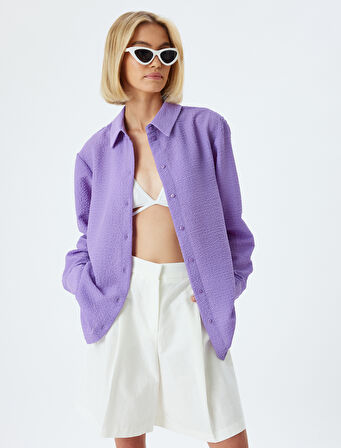 Oversize Gömlek Dokulu Uzun Kollu