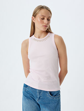 Taşlı Atlet Yuvarlak Yaka Ribanalı Slim Fit 