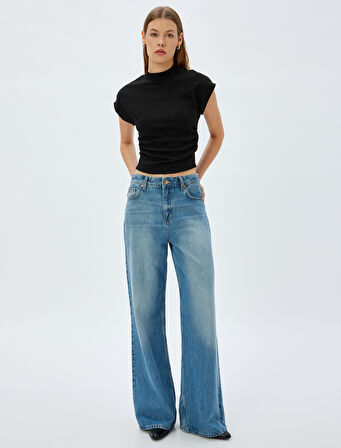 Dik Yaka Kolsuz Tişört Slim Fit Dokulu