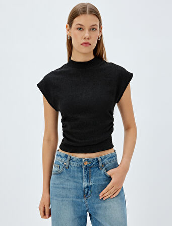 Dik Yaka Kolsuz Tişört Slim Fit Dokulu