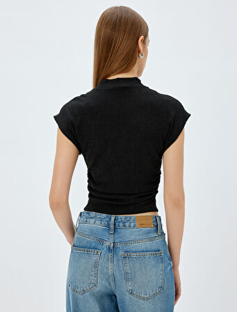 Dik Yaka Kolsuz Tişört Slim Fit Dokulu