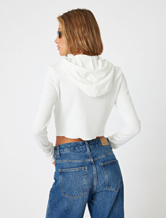 Kolej Kapüşonlu Tişört Fitilli Baskılı Uzun Kollu Slim Fit