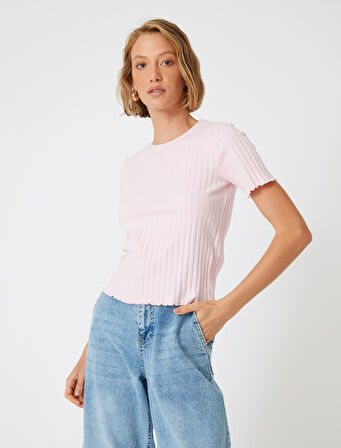 Kısa Kollu Tişört Kaşkorse Bisiklet Yaka Pamuklu Slim Fit