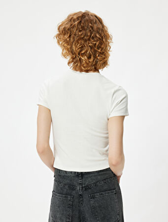 Kısa Kollu Tişört Bisiklet Yaka Taş Detaylı Yıldız Baskılı Slim Fit