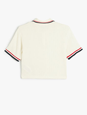 Polo Yaka Tişört Biyeli Düğmeli Kısa Kollu Dokulu