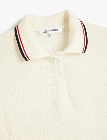 Polo Yaka Tişört Biyeli Düğmeli Kısa Kollu Dokulu