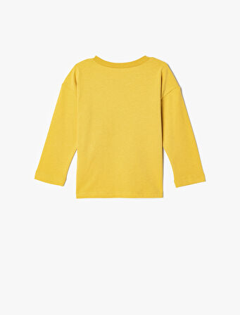 Tişört Hayvanlar Baskılı Uzun Kollu Bisiklet Yaka Pamuklu