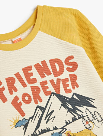 Uzun Kollu Tişört Baskı Detaylı Bisiklet Yaka 