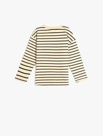 Tişört Uzun Kollu Kaplan İşlemeli Bisiklet Yaka Pamuklu