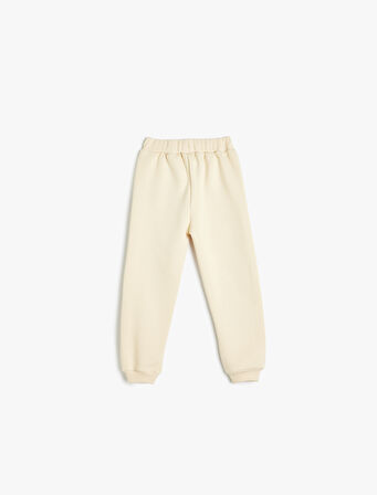 Jogger Eşofman Altı Beli Bağlamalı Baskılı Cep Detaylı Şardonlu