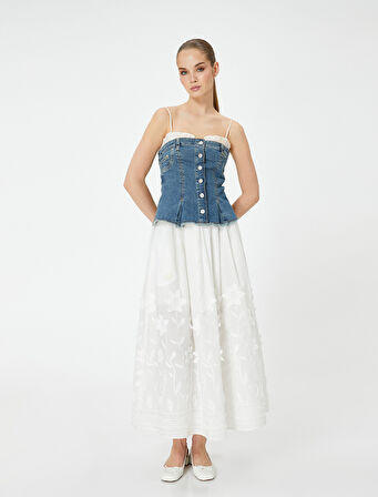 Straplez Düğmeli Denim Üst