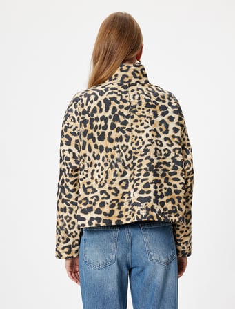 Leopar Desenli Ceket Dik Yaka Fermuarlı 