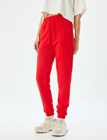 Jogger Eşofman Altı Yüksek Bel Bağcıklı Şardonlu Cep Detaylı