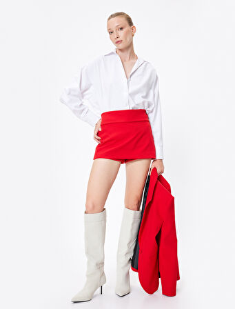 Mini Şort Etek Düşük Bel Slim Fit Düğme Detaylı