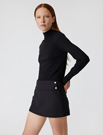 Mini Şort Etek Düşük Bel Slim Fit Düğme Detaylı