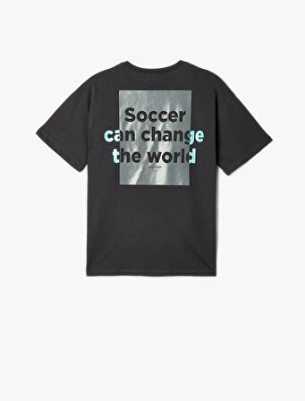 Oversize Tişört Slogan Baskılı Kısa Kollu Bisiklet Yaka Pamuklu