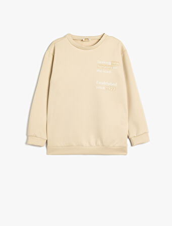 Sweatshirt Baskı Detaylı Bisiklet Yaka Uzun Kollu 