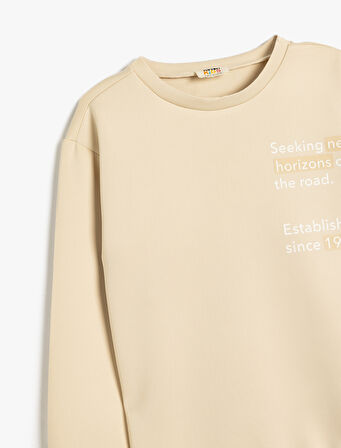 Sweatshirt Baskı Detaylı Bisiklet Yaka Uzun Kollu 