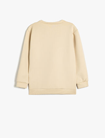 Sweatshirt Baskı Detaylı Bisiklet Yaka Uzun Kollu 