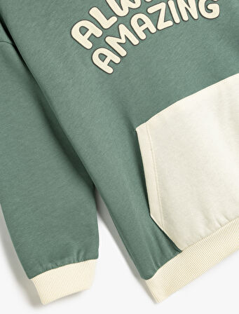 Kapşonlu Sweatshirt Slogan Baskılı Kanguru Cepli Pamuklu Şardonlu