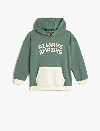 Kapşonlu Sweatshirt Slogan Baskılı Kanguru Cepli Pamuklu Şardonlu