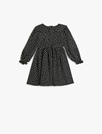 Yuvarlak Yaka Uzun Kollu Fiyonk Detaylı Viskon Elbise 