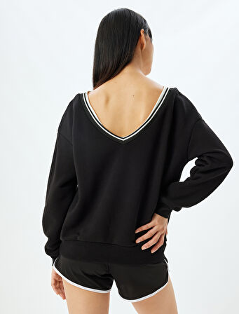 Spor Oversize Sweatshirt V Yaka Biyeli Uzun Kollu