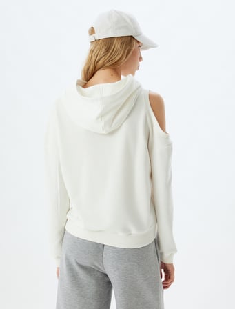 Oversize Sweatshirt Kapüşonlu Pencere Detaylı Uzun Kollu
