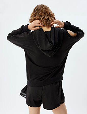 Oversize Sweatshirt Kapüşonlu Pencere Detaylı Uzun Kollu