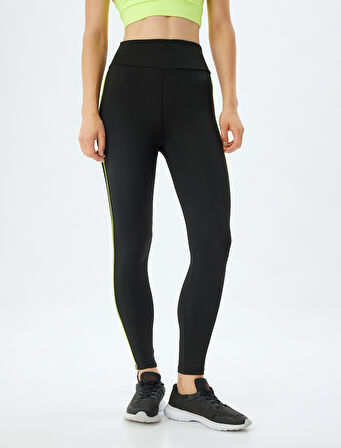 Spor Tayt Slogan Baskılı Biyeli Yüksek Bel Slim Fit İnterlok