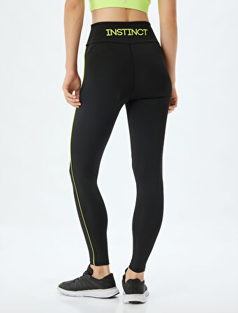 Spor Tayt Slogan Baskılı Biyeli Yüksek Bel Slim Fit İnterlok