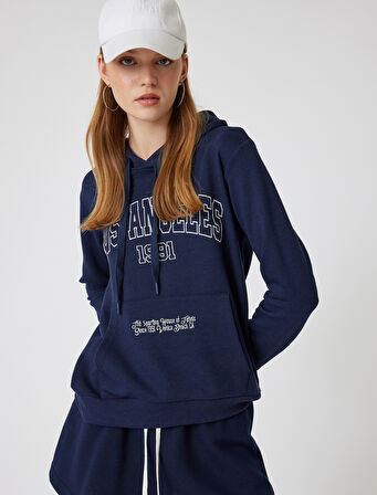 Oversize Sweatshirt Kapüşonlu Kolej Baskılı Kanguru Cepli