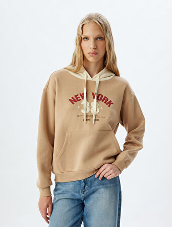 Kolej Sweatshirt Kapüşonlu Baskılı Kanguru Cepli Rahat Kalıp