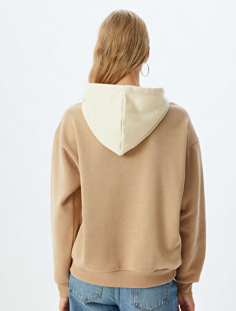 Kolej Sweatshirt Kapüşonlu Baskılı Kanguru Cepli Rahat Kalıp