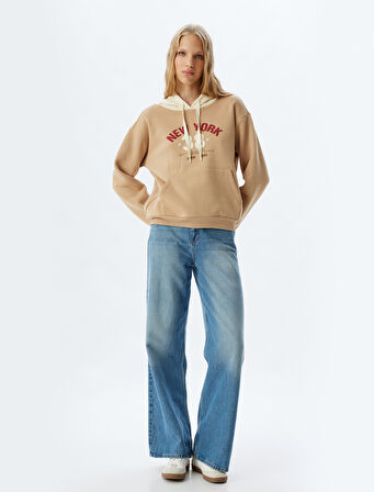 Kolej Sweatshirt Kapüşonlu Baskılı Kanguru Cepli Rahat Kalıp