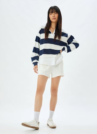 Koton Gömlek Yaka Lacivert Kadın Sweatshırt 5WAL10446IK