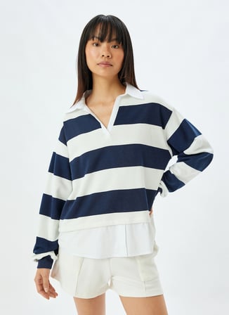 Koton Gömlek Yaka Lacivert Kadın Sweatshırt 5WAL10446IK