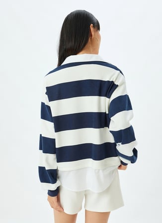 Koton Gömlek Yaka Lacivert Kadın Sweatshırt 5WAL10446IK
